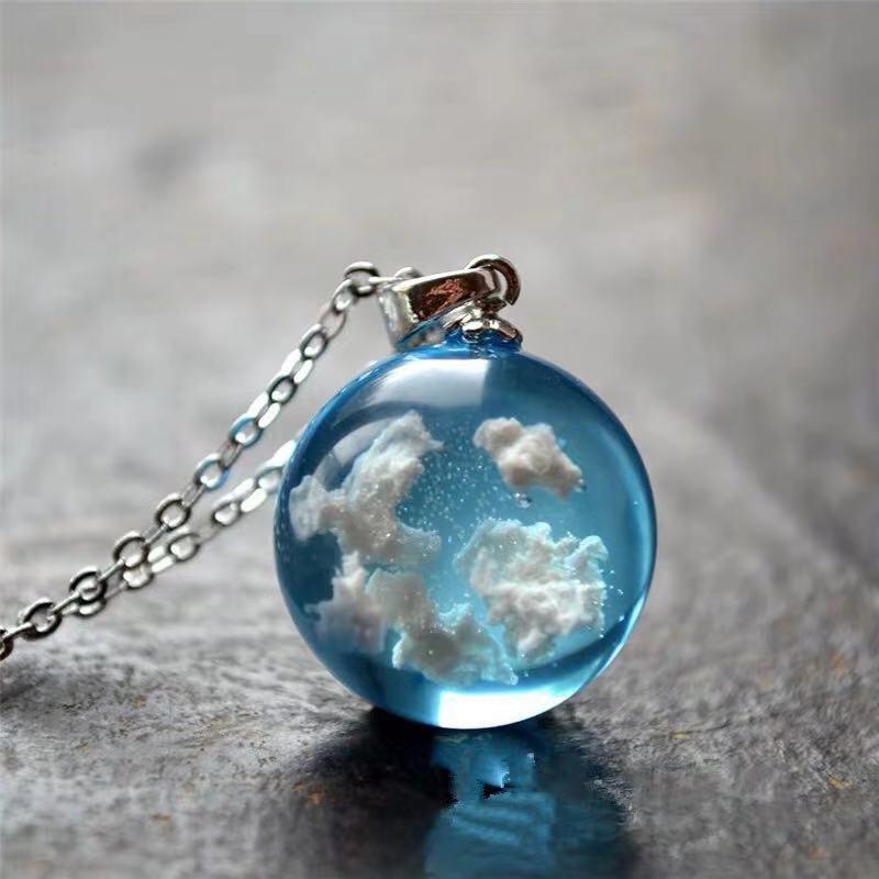 Chic Transparent Resin Round Ball Moon Pendant Necklace - Lady Vals Vanity