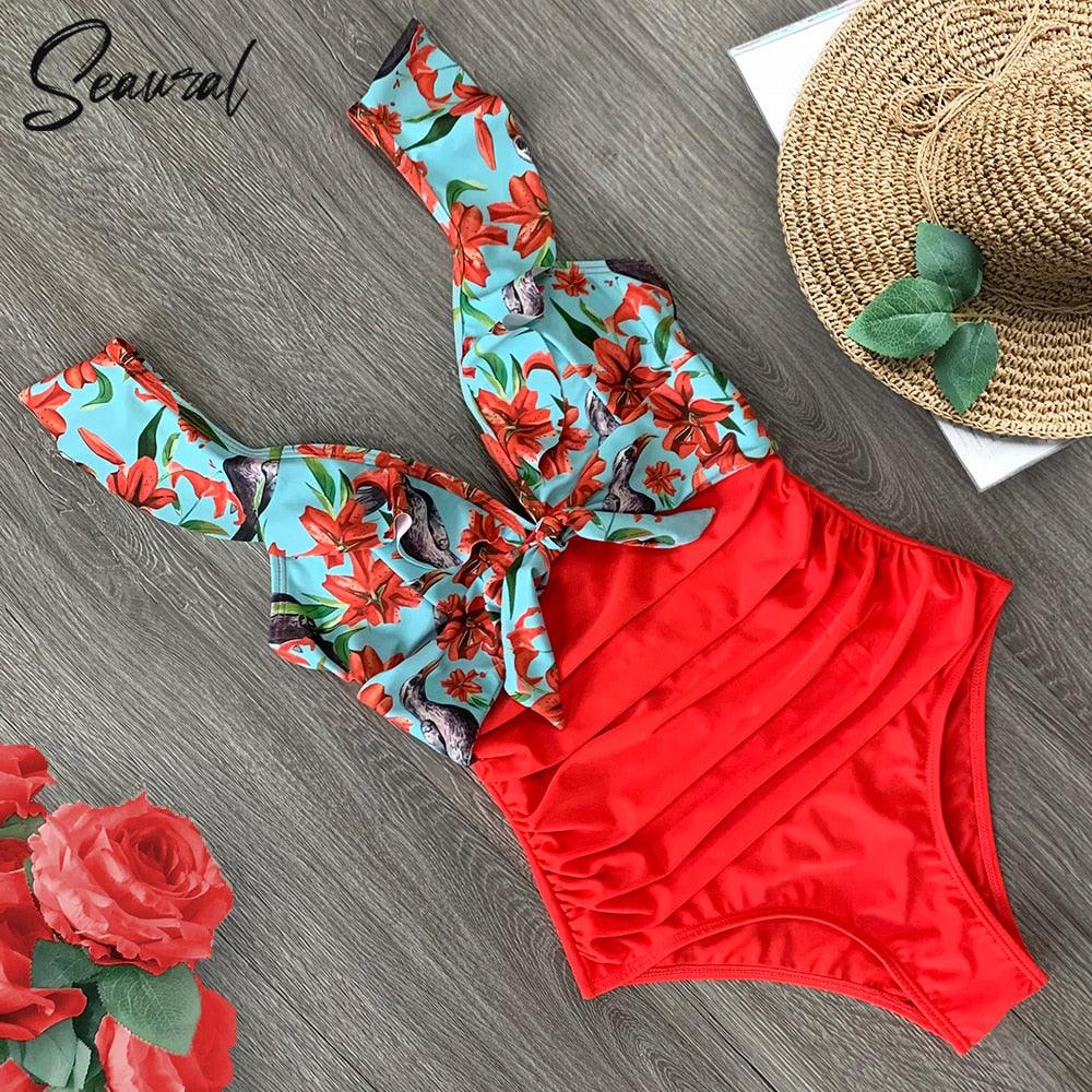 2020 Sexy New Ruffle One Piece Swimsuit Off The Shoulder Swimwear Women Swimsuit Deep-V Bathing Suits Beach Wear Swim Suit - Lady Vals Vanity