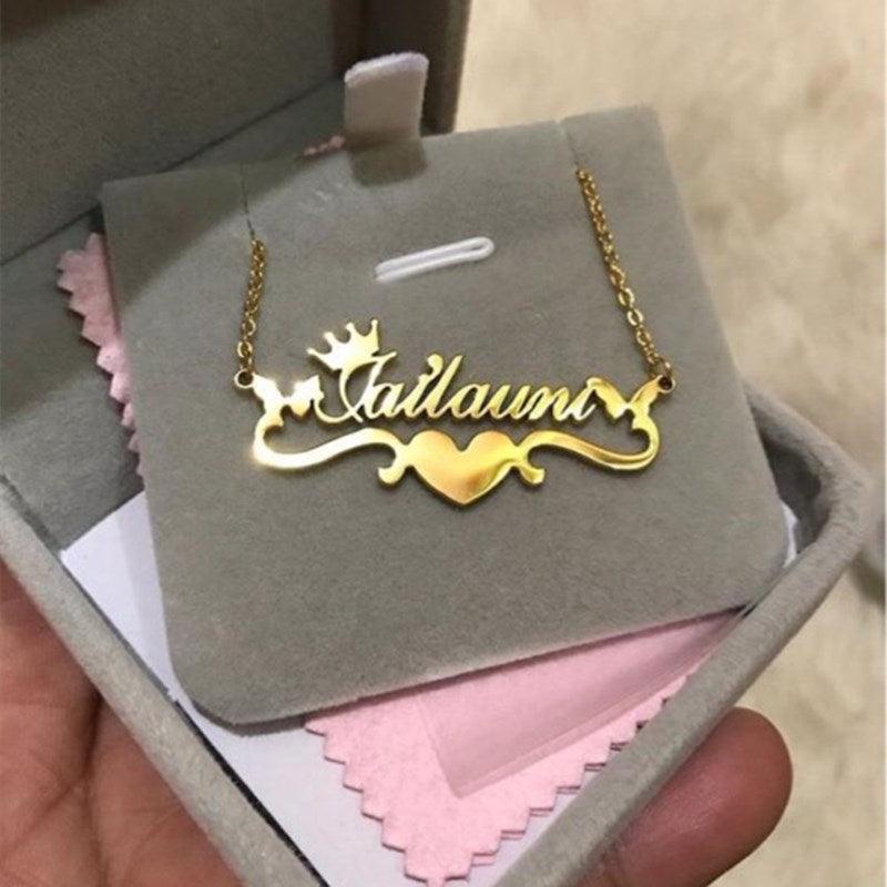 DOREMI Stainless Steel Custom Name Personalized Butterfly Name Necklaces for Women Jewelry Gold Filled Heart Statement Choker - Lady Vals Vanity