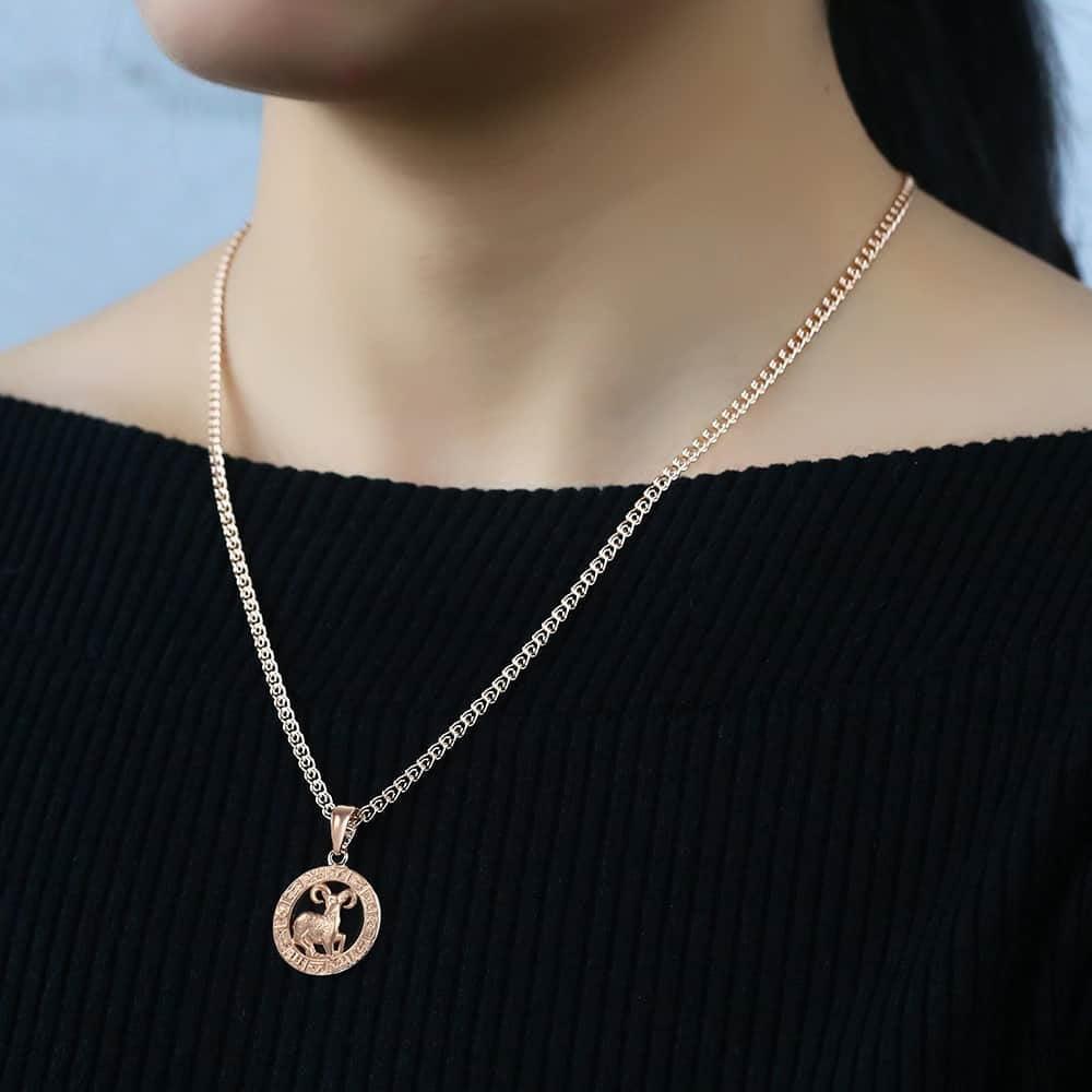 12 Zodiac Sign Constellations Pendant Necklace For Women Men 585 Rose Gold Color Necklace Birthday Gifts Drop Shipping GPM16A - Lady Vals Vanity