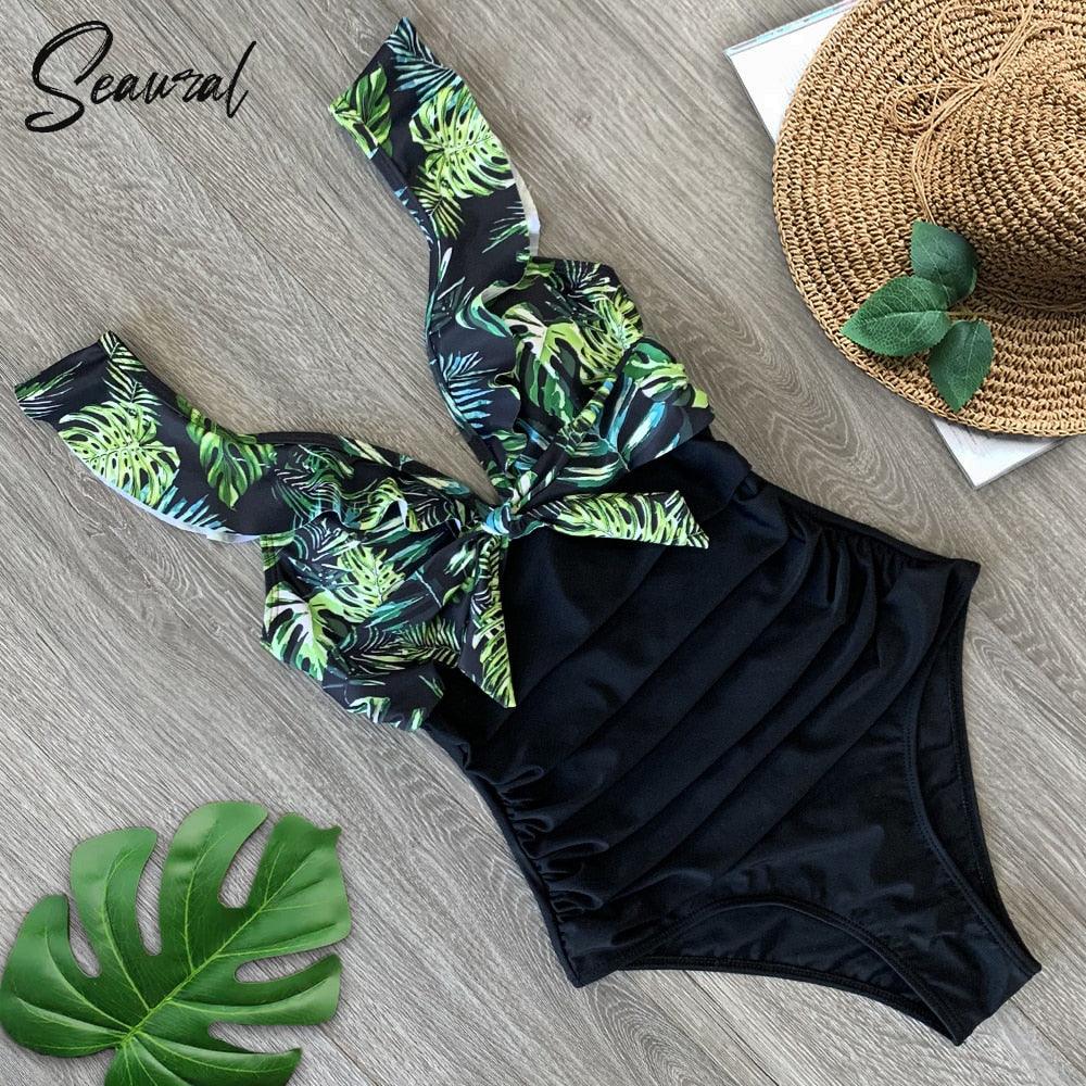 2020 Sexy New Ruffle One Piece Swimsuit Off The Shoulder Swimwear Women Swimsuit Deep-V Bathing Suits Beach Wear Swim Suit - Lady Vals Vanity