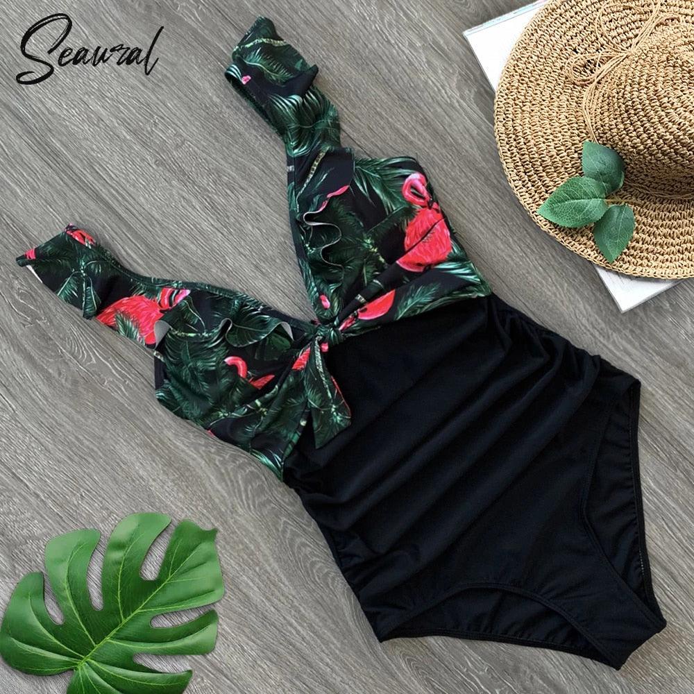 2020 Sexy New Ruffle One Piece Swimsuit Off The Shoulder Swimwear Women Swimsuit Deep-V Bathing Suits Beach Wear Swim Suit - Lady Vals Vanity