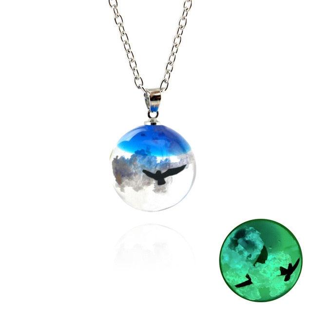 Chic Transparent Resin Round Ball Moon Pendant Necklace - Lady Vals Vanity