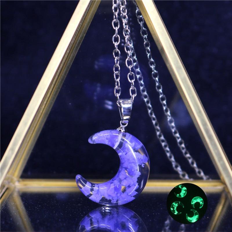 Chic Transparent Resin Round Ball Moon Pendant Necklace - Lady Vals Vanity