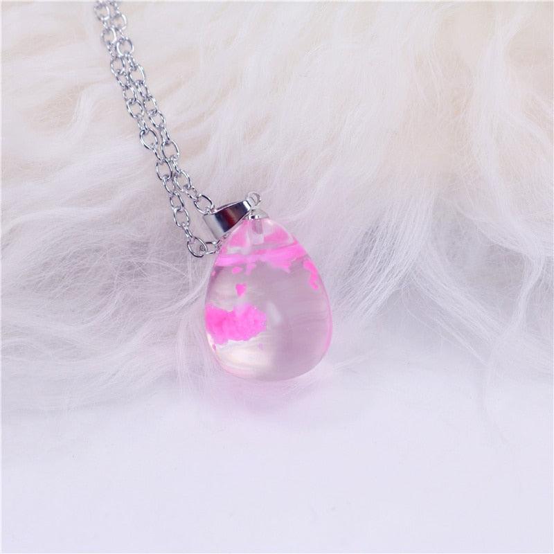 Chic Transparent Resin Round Ball Moon Pendant Necklace - Lady Vals Vanity