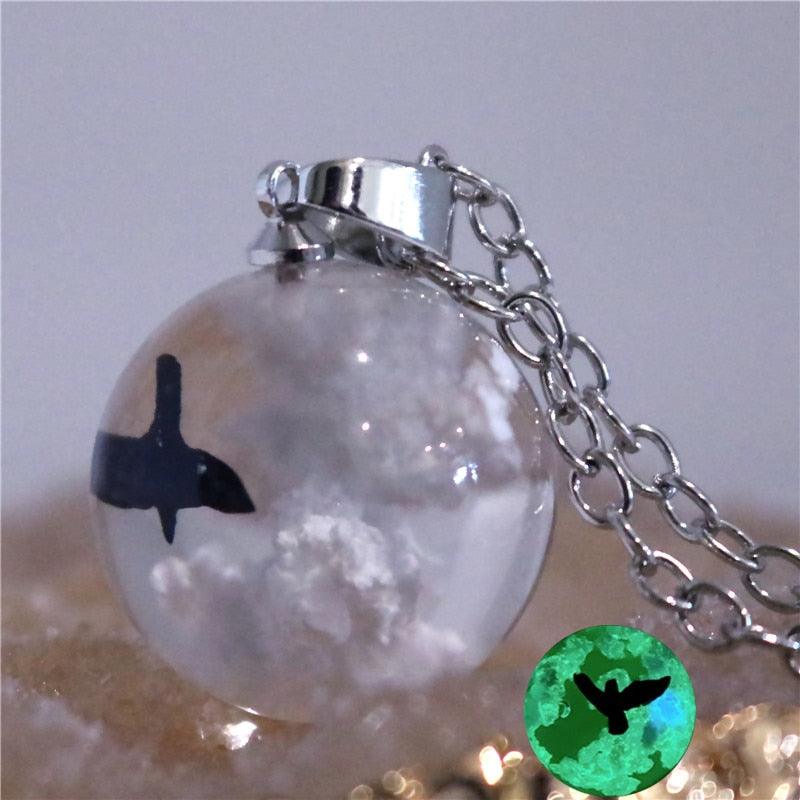 Chic Transparent Resin Round Ball Moon Pendant Necklace - Lady Vals Vanity