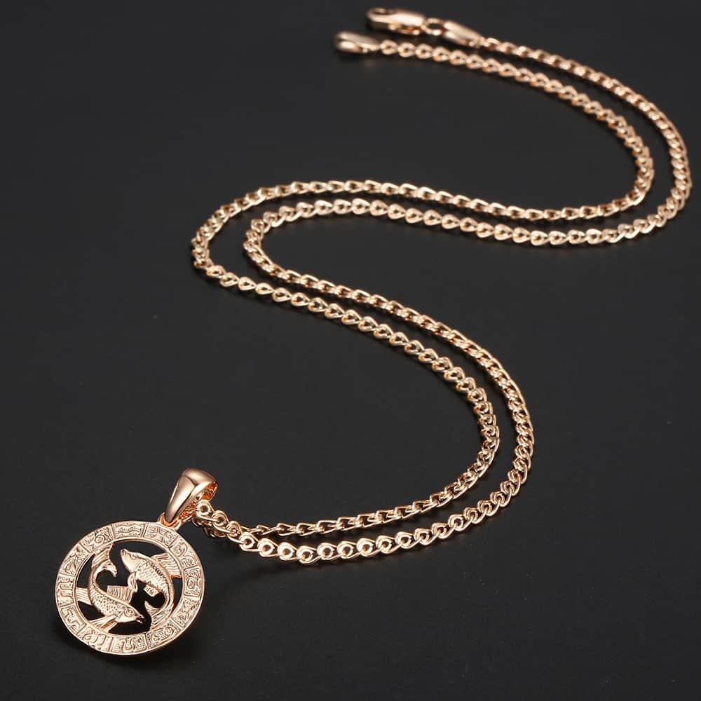 12 Zodiac Sign Constellations Pendant Necklace For Women Men 585 Rose Gold Color Necklace Birthday Gifts Drop Shipping GPM16A - Lady Vals Vanity