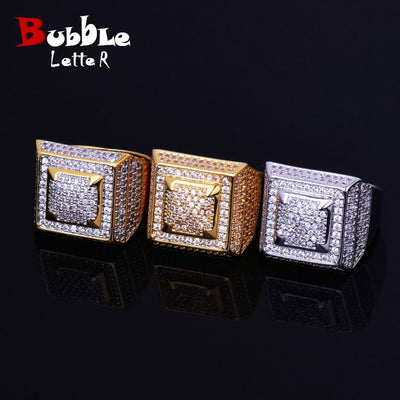 Bubble Letter Mens Rings Gold Color Real Copper Material Iced Out Hip Hop Fashion Hip Hop Jewelry Size 7-12 - Lady Vals Vanity