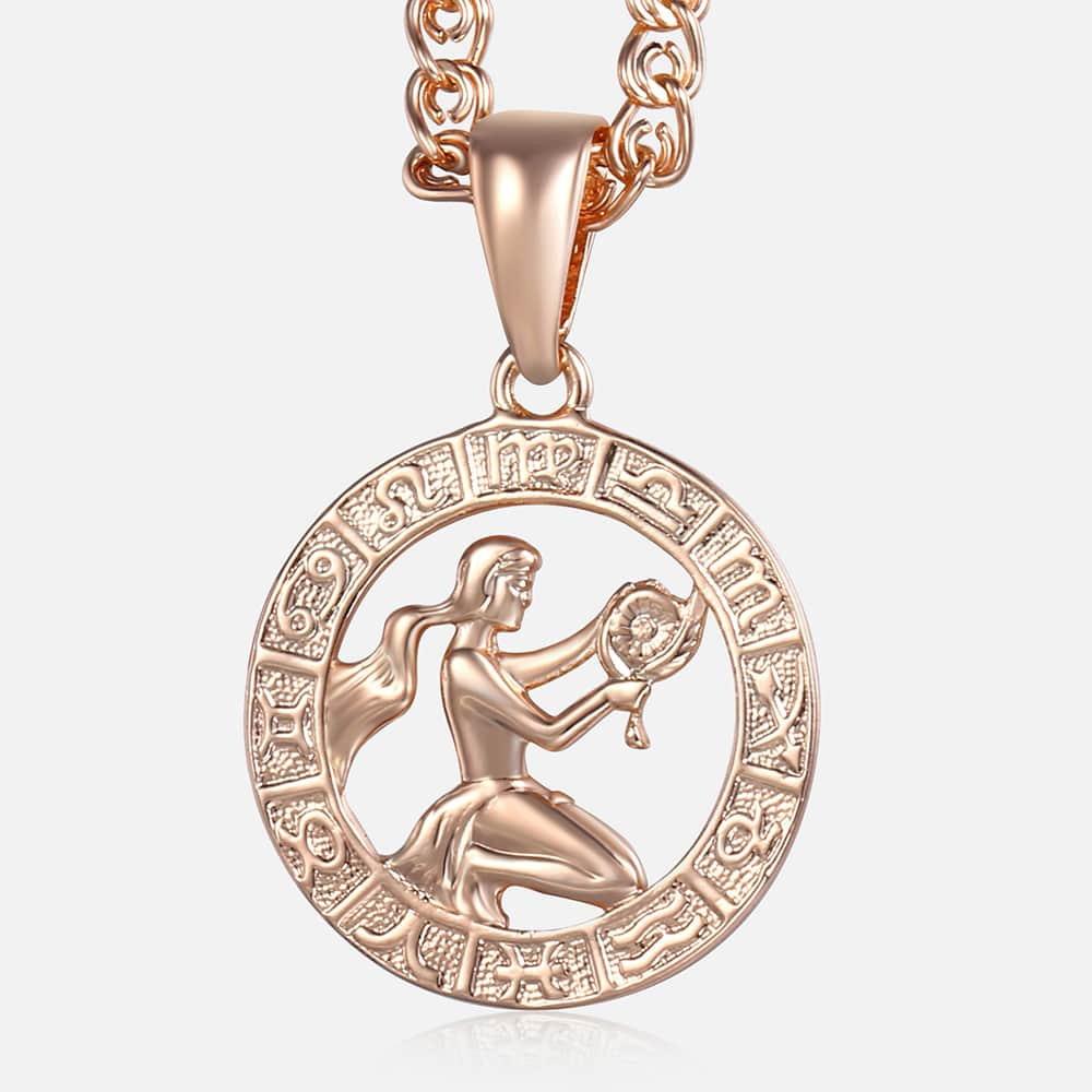 12 Zodiac Sign Constellations Pendant Necklace For Women Men 585 Rose Gold Color Necklace Birthday Gifts Drop Shipping GPM16A - Lady Vals Vanity