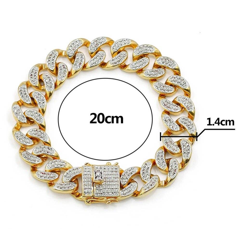 TOPGRILLZ Hip Hop Rock Jewelry Gold Color Plated Cuban Chain Micro Pave CZ Stones Bracelet 8 Inch Length Beacelets For Men - 