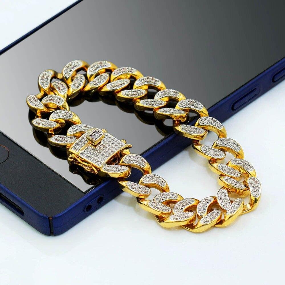 TOPGRILLZ Hip Hop Rock Jewelry Gold Color Plated Cuban Chain Micro Pave CZ Stones Bracelet 8 Inch Length Beacelets For Men - "I'M PERKY" Boutique