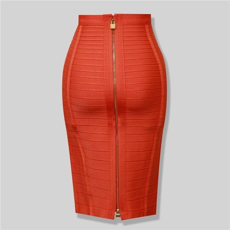 16 Colors Sexy Solid Zipper Orange Blue Black Red Bandage Skirt - Lady Vals Vanity