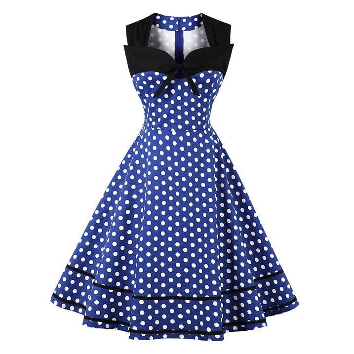 Polka Dot Women Retro Dress Female Sleeveless 1950s 60s - Lady Vals Vanity