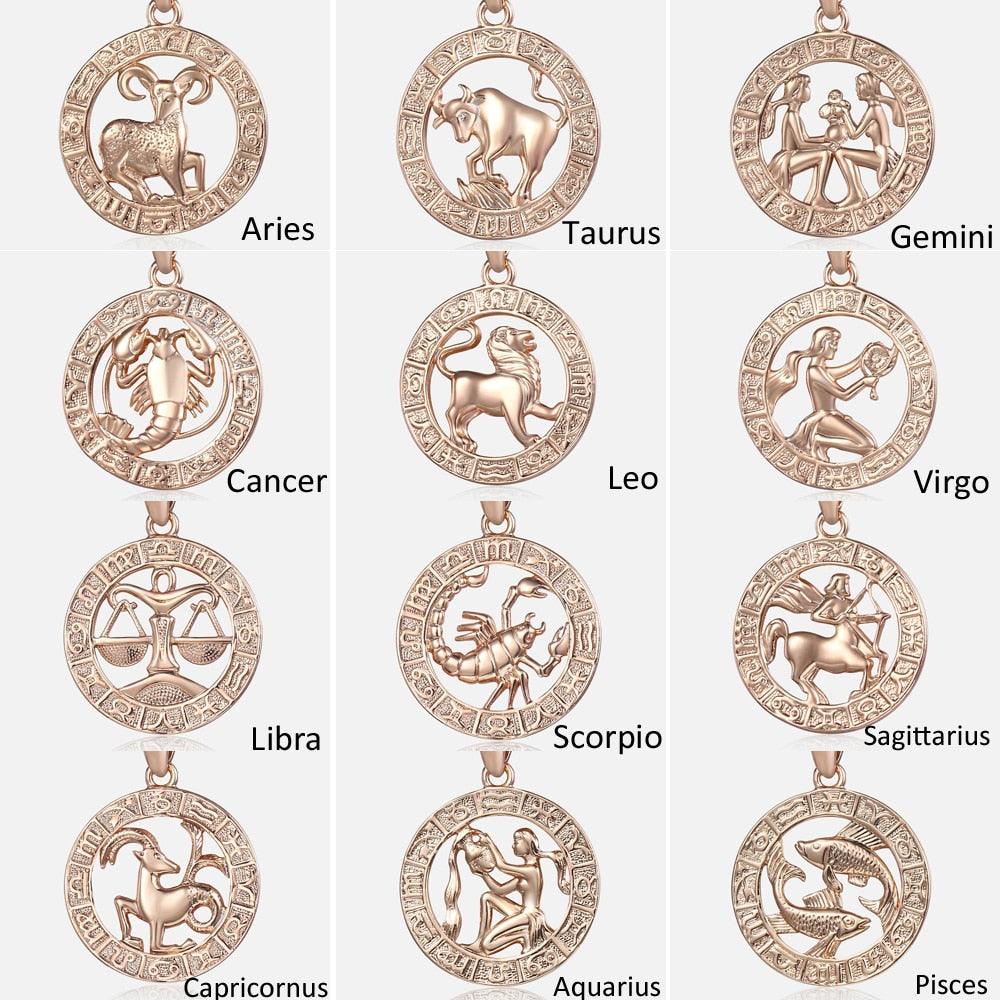 12 Zodiac Sign Constellations Pendant Necklace For Women Men 585 Rose Gold Color Necklace Birthday Gifts Drop Shipping GPM16A - Lady Vals Vanity