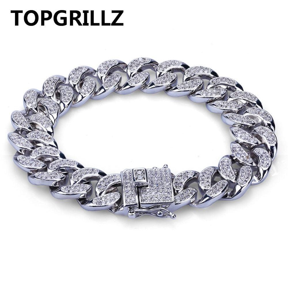 TOPGRILLZ Hip Hop Rock Jewelry Gold Color Plated Cuban Chain Micro Pave CZ Stones Bracelet 8 Inch Length Beacelets For Men - 