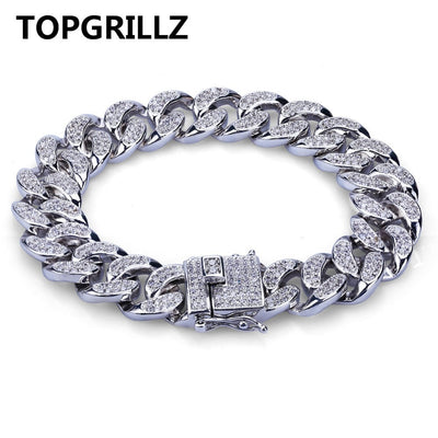 TOPGRILLZ Hip Hop Rock Jewelry Gold Color Plated Cuban Chain Micro Pave CZ Stones Bracelet 8 Inch Length Beacelets For Men - "I'M PERKY" Boutique