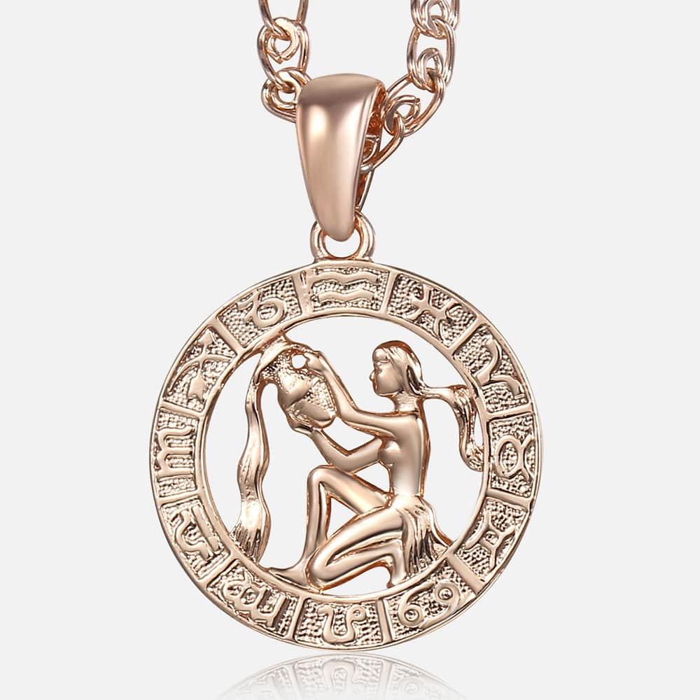 12 Zodiac Sign Constellations Pendant Necklace For Women Men 585 Rose Gold Color Necklace Birthday Gifts Drop Shipping GPM16A - Lady Vals Vanity