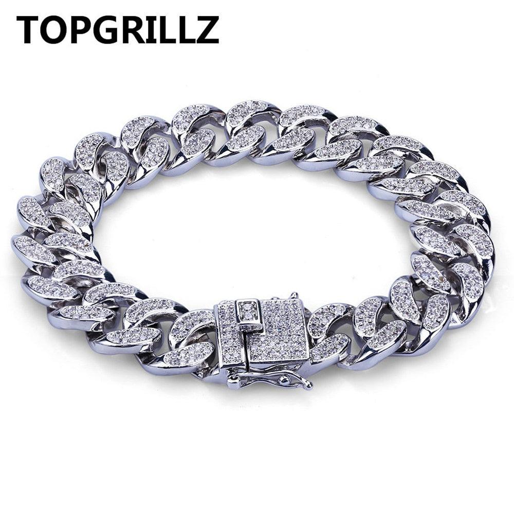 TOPGRILLZ Hip Hop Rock Jewelry Gold Color Plated Cuban Chain Micro Pave CZ Stones Bracelet 8 Inch Length Beacelets For Men - "I'M PERKY" Boutique