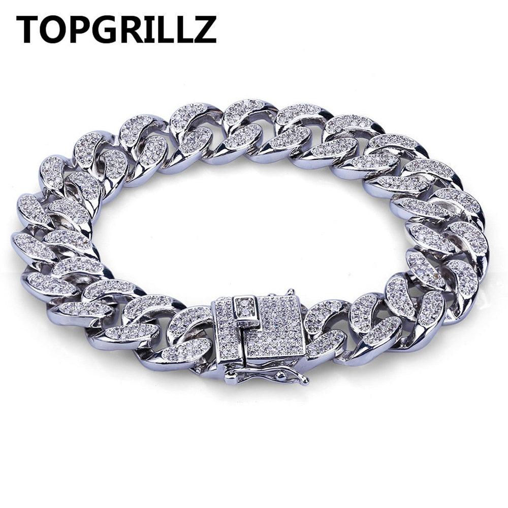 TOPGRILLZ Hip Hop Rock Jewelry Gold Color Plated Cuban Chain Micro Pave CZ Stones Bracelet 8 Inch Length Beacelets For Men - 