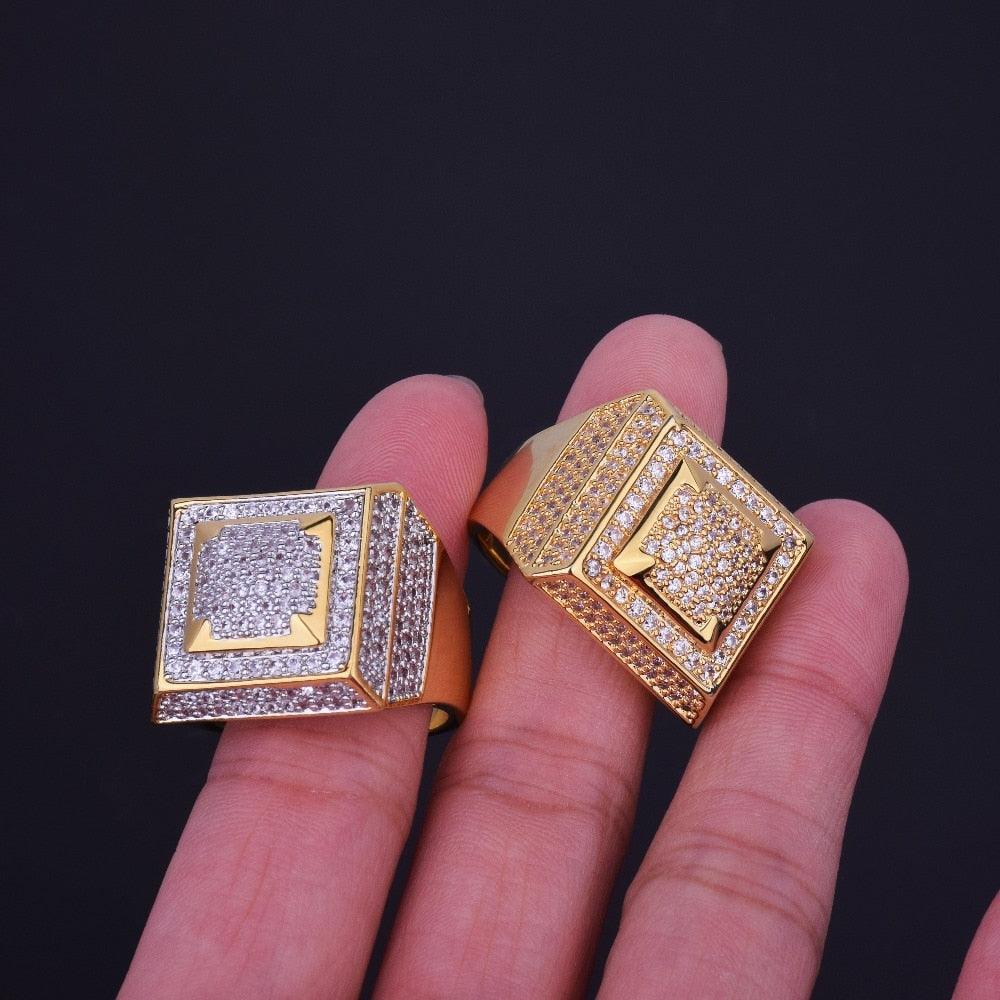 Bubble Letter Mens Rings Gold Color Real Copper Material Iced Out Hip Hop Fashion Hip Hop Jewelry Size 7-12 - Lady Vals Vanity