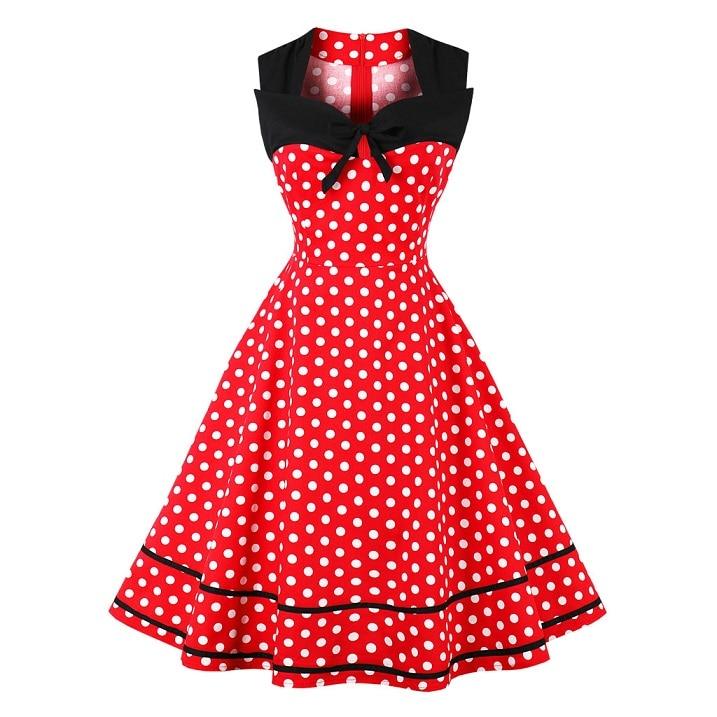 Polka Dot Women Retro Dress Female Sleeveless 1950s 60s - Lady Vals Vanity