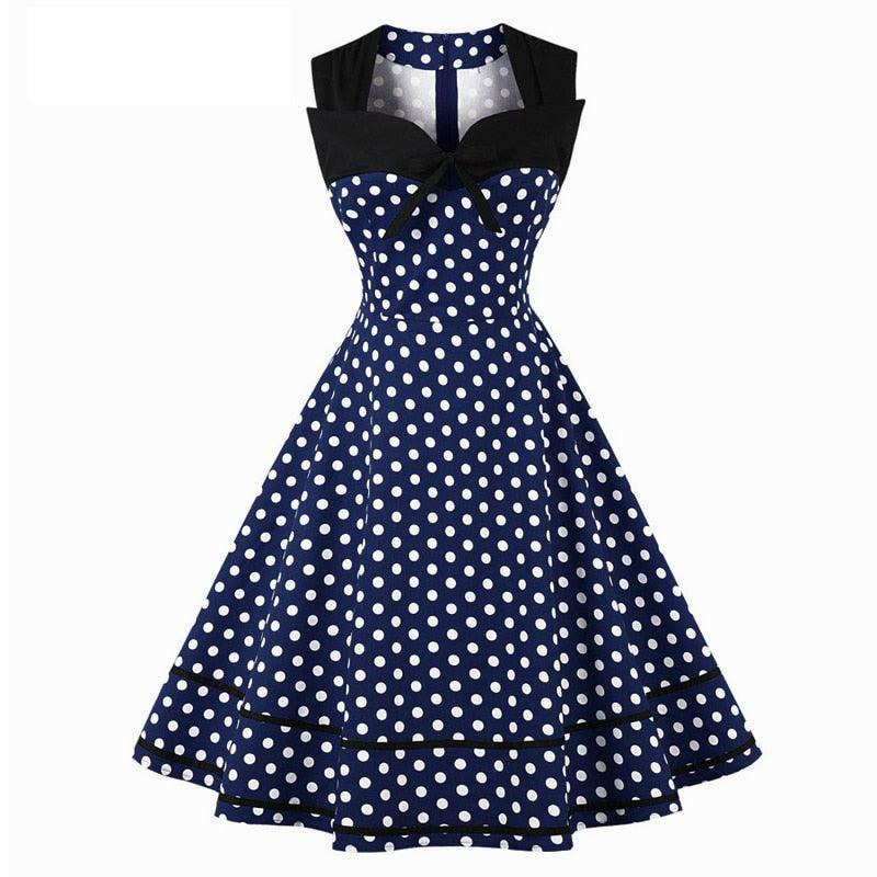 Polka Dot Women Retro Dress Female Sleeveless 1950s 60s - Lady Vals Vanity