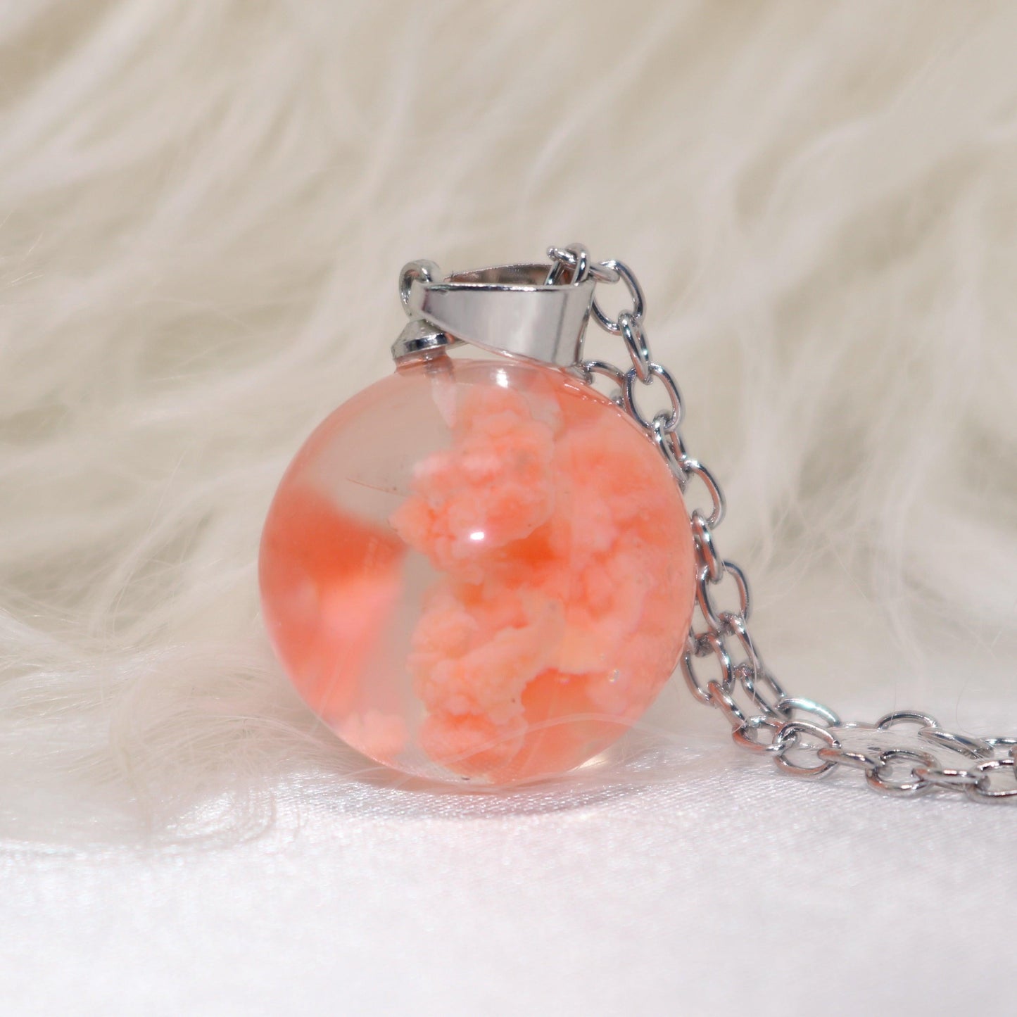 Chic Transparent Resin Round Ball Moon Pendant Necklace - Lady Vals Vanity