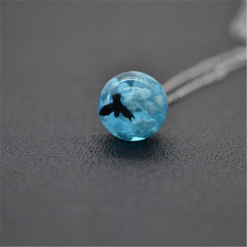 Chic Transparent Resin Round Ball Moon Pendant Necklace - Lady Vals Vanity