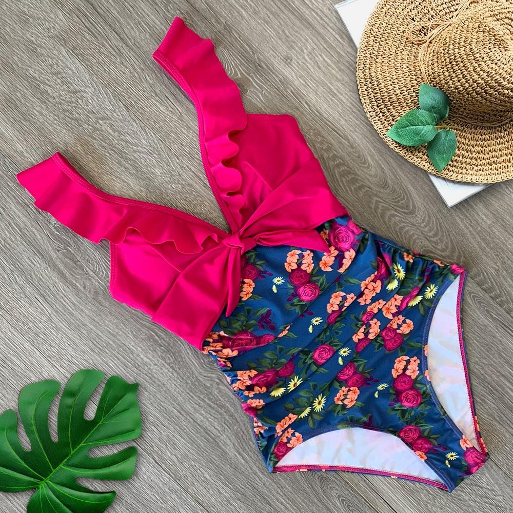 2020 Sexy New Ruffle One Piece Swimsuit Off The Shoulder Swimwear Women Swimsuit Deep-V Bathing Suits Beach Wear Swim Suit - Lady Vals Vanity