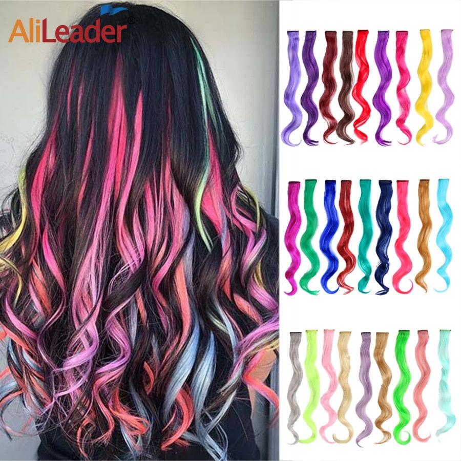 Alileader Synthetic Wavy One Clip In Hair Rainbow Color Curly Clip In One Piece Hair Extensions More Durable Long Curly Hairs - Lady Vals Vanity