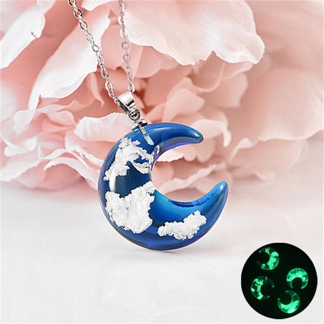 Chic Transparent Resin Round Ball Moon Pendant Necklace - Lady Vals Vanity