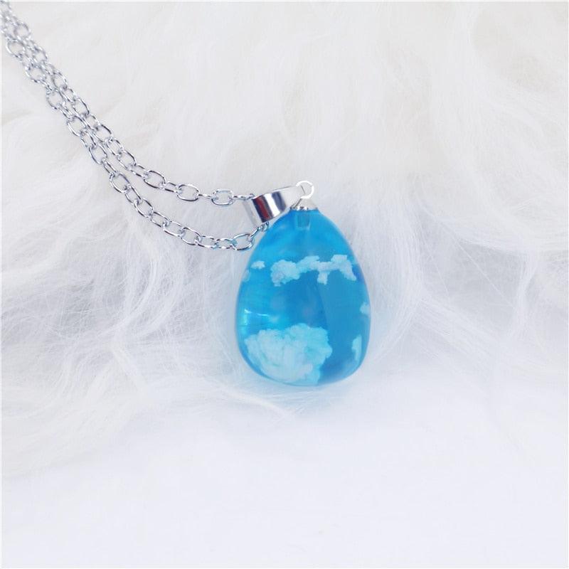 Chic Transparent Resin Round Ball Moon Pendant Necklace - Lady Vals Vanity