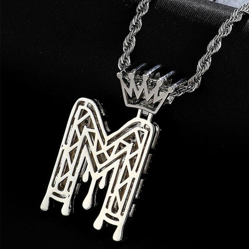 D&Z A-Z Initial Bubble Letter Name Crown Drip Letters Pendant Necklaces Pendant For Men Women Gold Color Cubic Zircon Hip Hop - Lady Vals Vanity