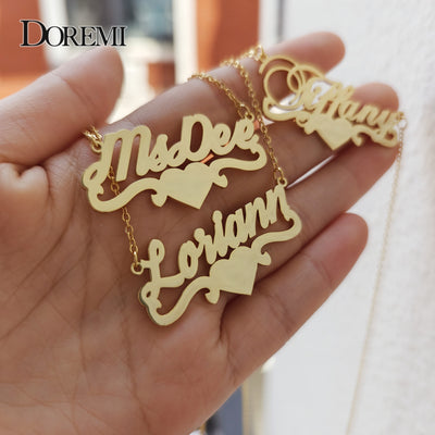 DOREMI Stainless Steel Custom Name Personalized Butterfly Name Necklaces for Women Jewelry Gold Filled Heart Statement Choker - Lady Vals Vanity