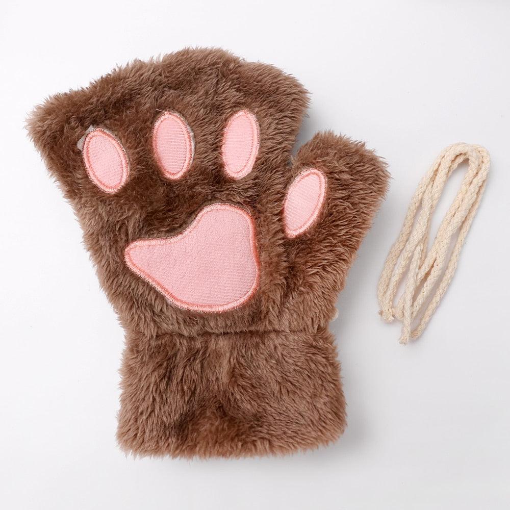 Fashion Girls Lovely Cat Claw Paw Plush Mittens - Lady Vals Vanity