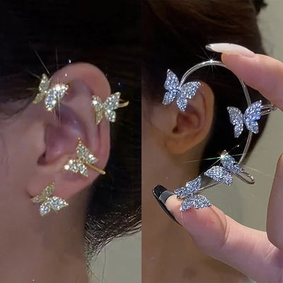 Shining Zircon Butterfly Ear Cuff Earrings for Women Girls Fashion 1pc Non Piercing Ear Clip Ear-hook Party Wedding Jewelry Gift - "I'M PERKY" Boutique