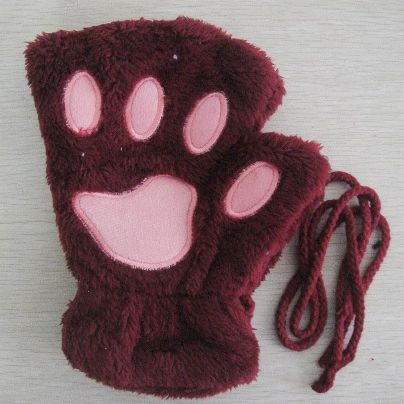 Fashion Girls Lovely Cat Claw Paw Plush Mittens - Lady Vals Vanity