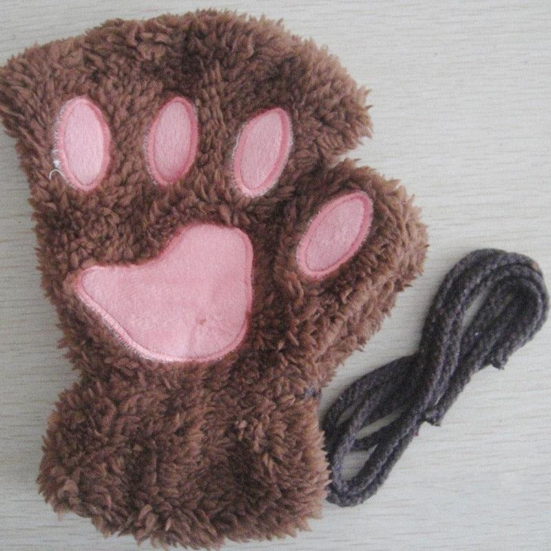 Fashion Girls Lovely Cat Claw Paw Plush Mittens - Lady Vals Vanity