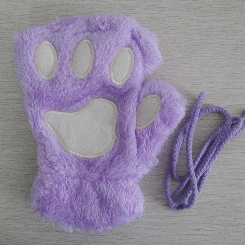 Fashion Girls Lovely Cat Claw Paw Plush Mittens - Lady Vals Vanity