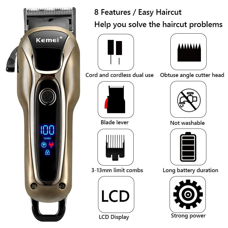 Professional Barber Hair Clipper Rechargeable Electric Finish Cutting Machine Beard Trimmer Shaver Cordless Corded - Lady Vals Vanity