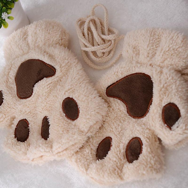 Fashion Girls Lovely Cat Claw Paw Plush Mittens - Lady Vals Vanity