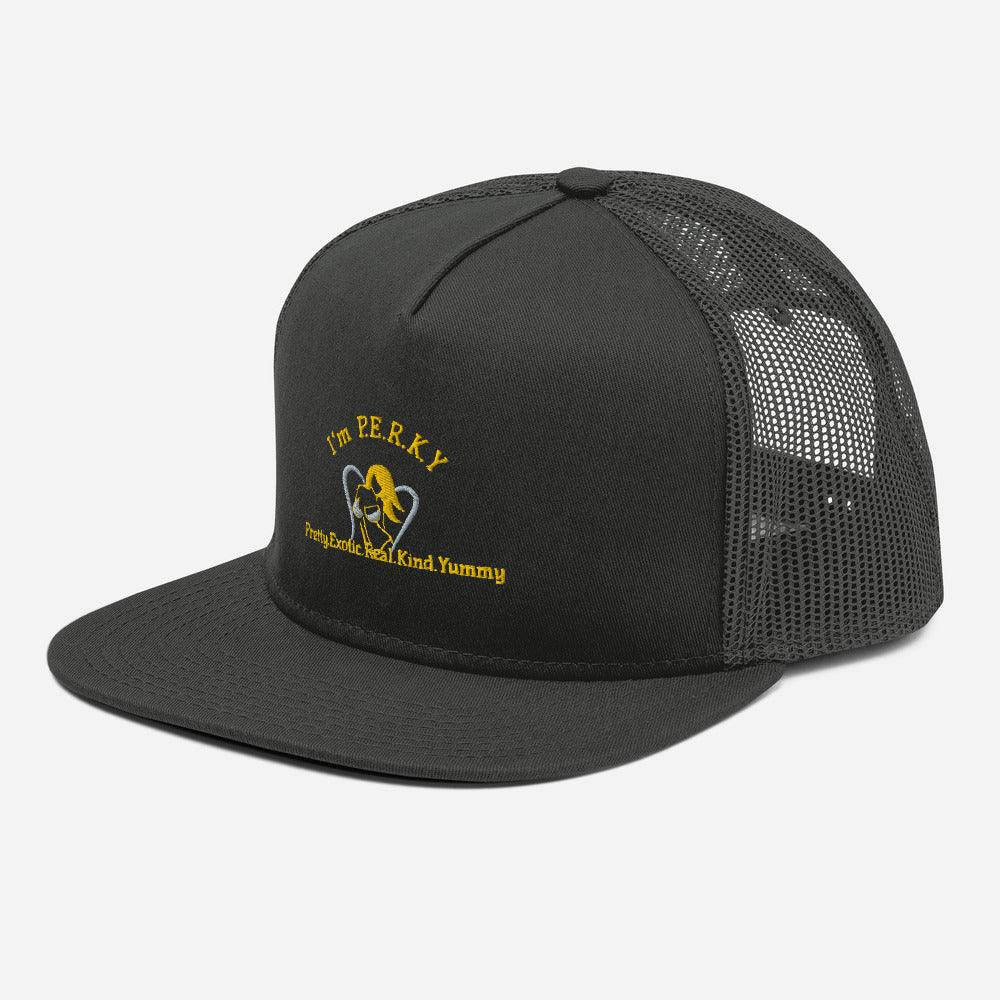 I'm P.E.R.K.Y. Yellow Letters Mesh Cap - Lady Vals Vanity