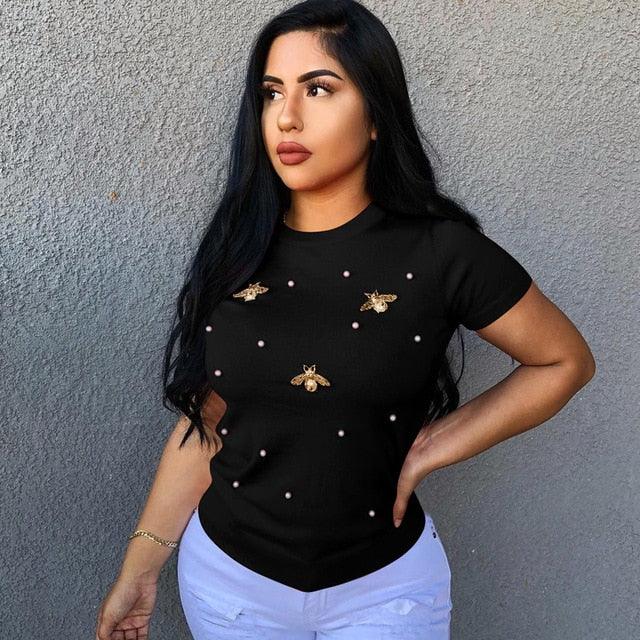 Pearl Beading Tshirt - Lady Vals Vanity