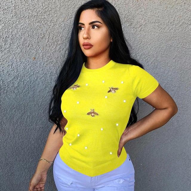 Pearl Beading Tshirt - Lady Vals Vanity