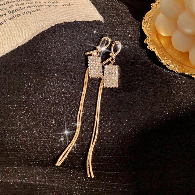 Gold Color Bar Long Thread Tassel Drop Earrings - Lady Vals Vanity