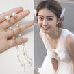 Gold Color Bar Long Thread Tassel Drop Earrings - Lady Vals Vanity