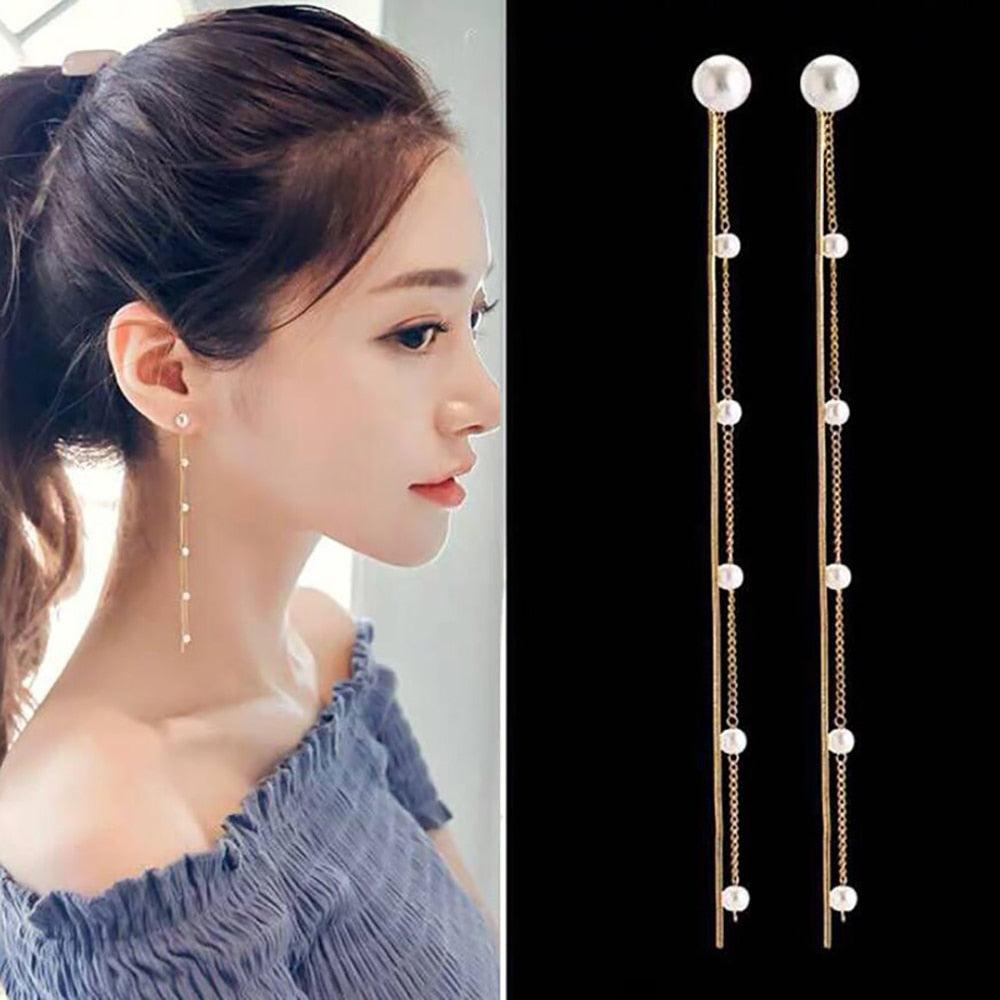 Gold Color Bar Long Thread Tassel Drop Earrings - Lady Vals Vanity