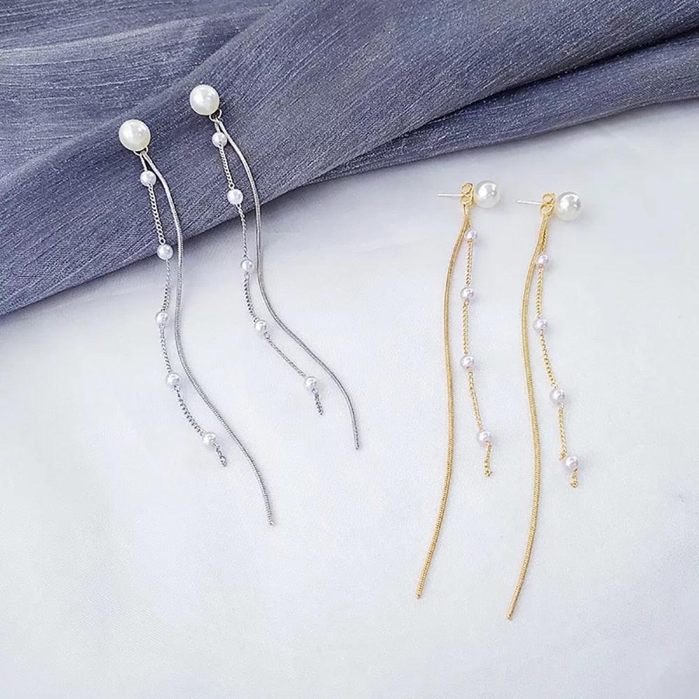 Gold Color Bar Long Thread Tassel Drop Earrings - Lady Vals Vanity