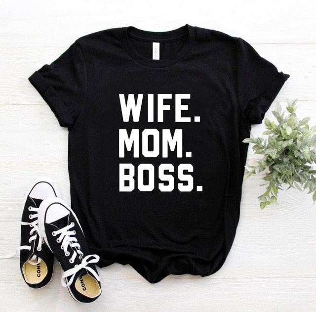 WIFE MOM BOSS Letters Print Women T-shirt - "I'M PERKY" Boutique