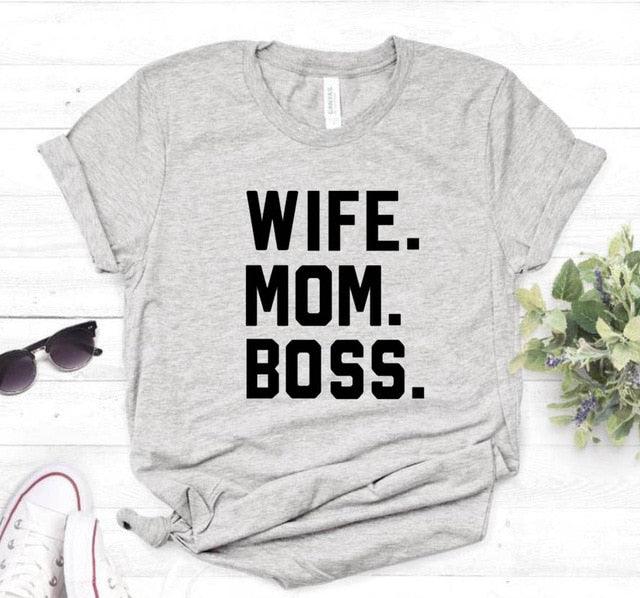 WIFE MOM BOSS Letters Print Women T-shirt - "I'M PERKY" Boutique